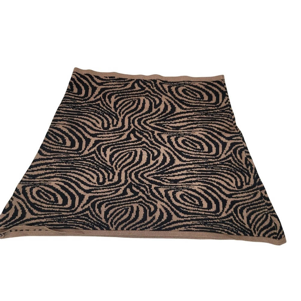 Zebra Print Knit Mini Skirt‎ Tan Black Bodycon Sweater Sz S Retro Mod Party Wear